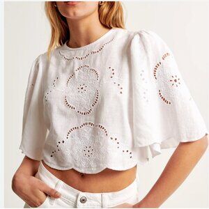 White Linen Eyelet Top